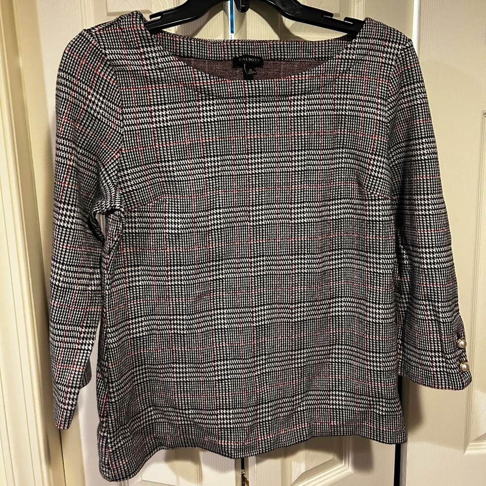 Talbots Black and White Checkered Skirt with Red Accents